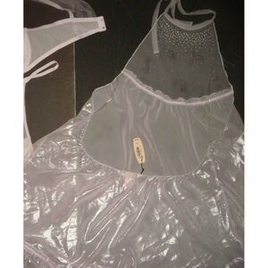 Victoria's Secret 36B BRA SET+thong+BABYDOLL Lilac Silver SWAROVSKI FASHION SHOW